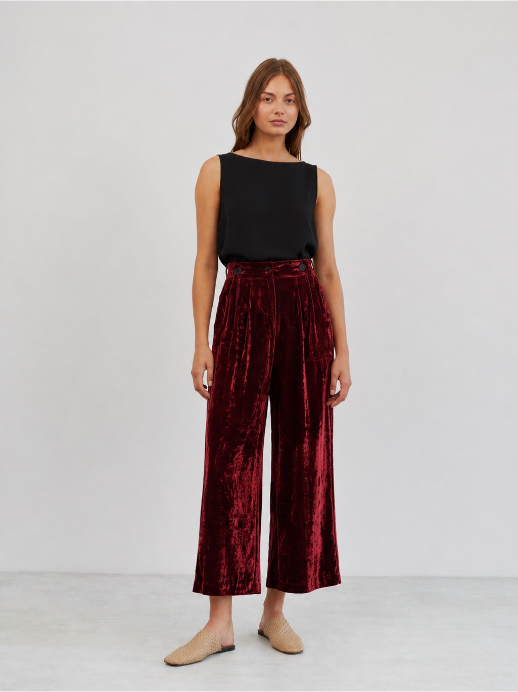 Karol Richardson Velvet Wide Leg Crushed Velvet Pants Silk Rayon Size S/M 434